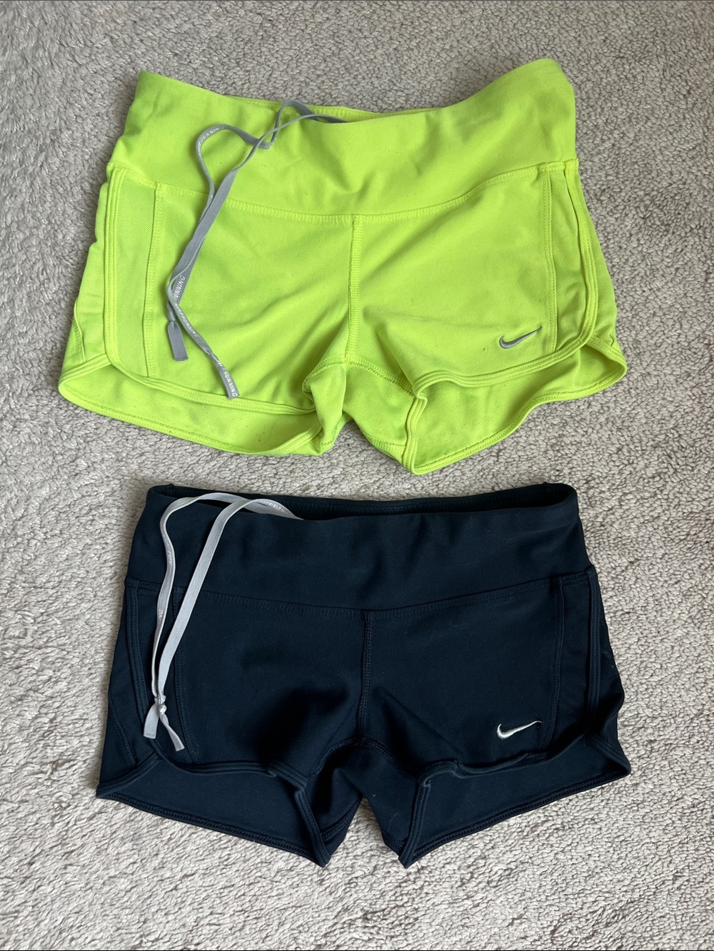 2 pairs-Nike Women's Athletic Running Shorts — Neon Yellow & navy blue